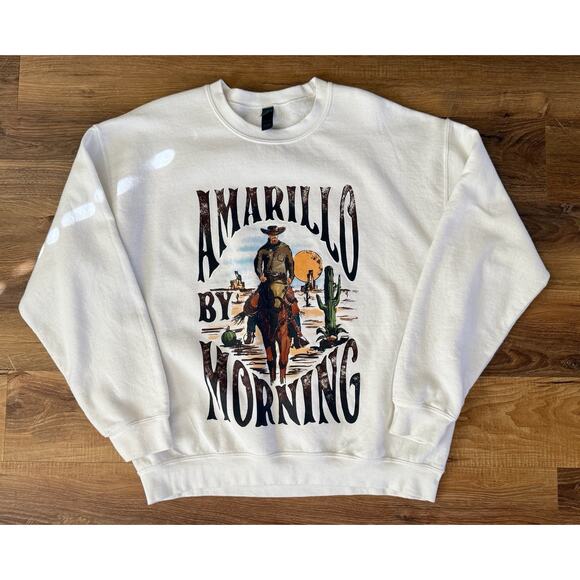 Women Amarillo by Morning Western Cowboy Country Music Crewneck Size Large White - Picture 3 of 8